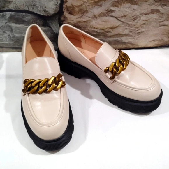 Limelight Kendall Loafers Chunky Heel Lug Chain Detail 8 1/2 8.5 Beige - Picture 1 of 14